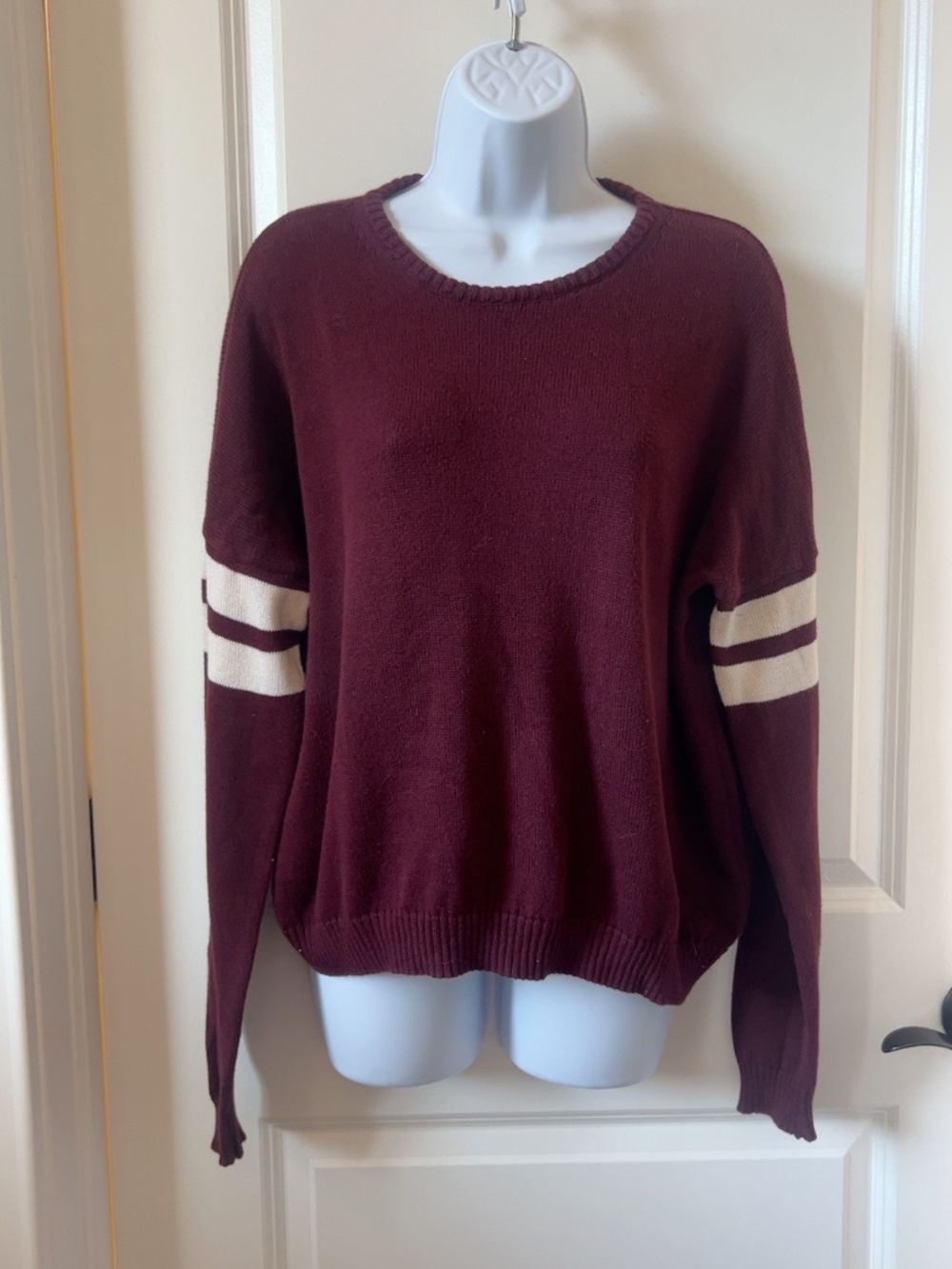 Brandy Melville Burgundy Varsity Stripe Oversized Sweater One Size